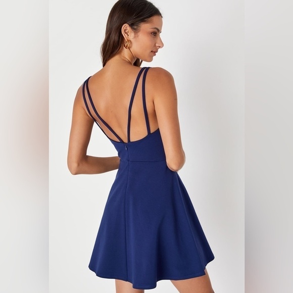 NWT! Lulu’s Love Galore Navy Blue Strappy Sleeveless Skater Dress sz Small - Picture 4 of 11